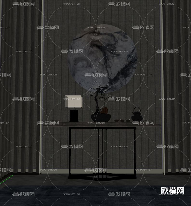 新中式金属端景条案su模型