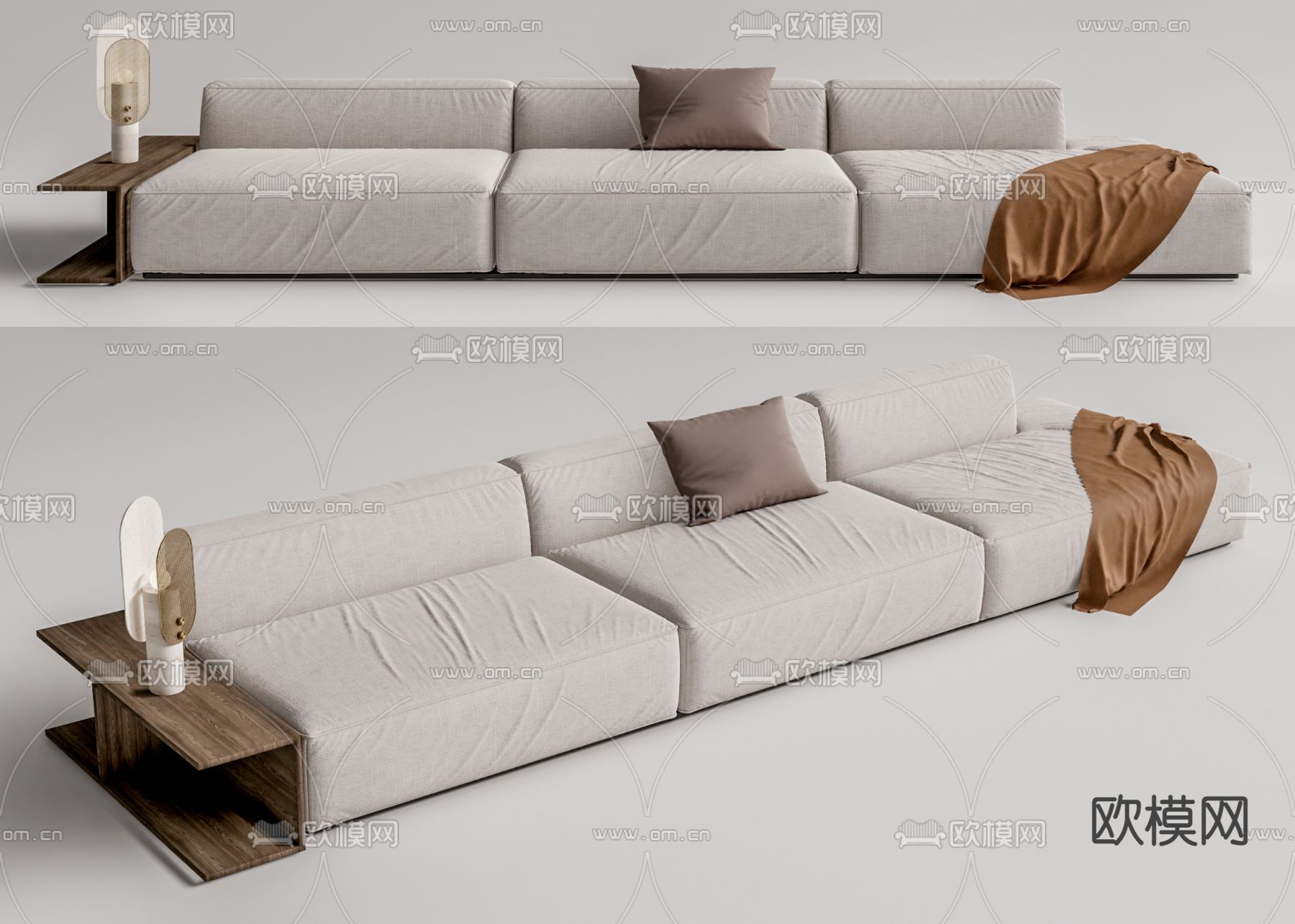 现代布艺多人沙发su模型下载（渲染图1）