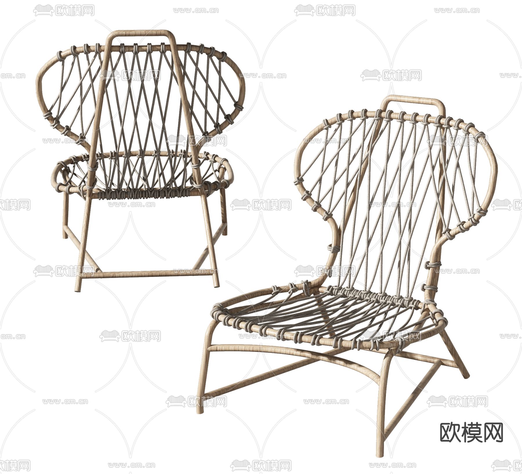 侘寂风户外藤编休闲椅3d模型下载