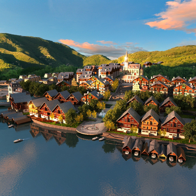  现代别墅群鸟瞰su模型 