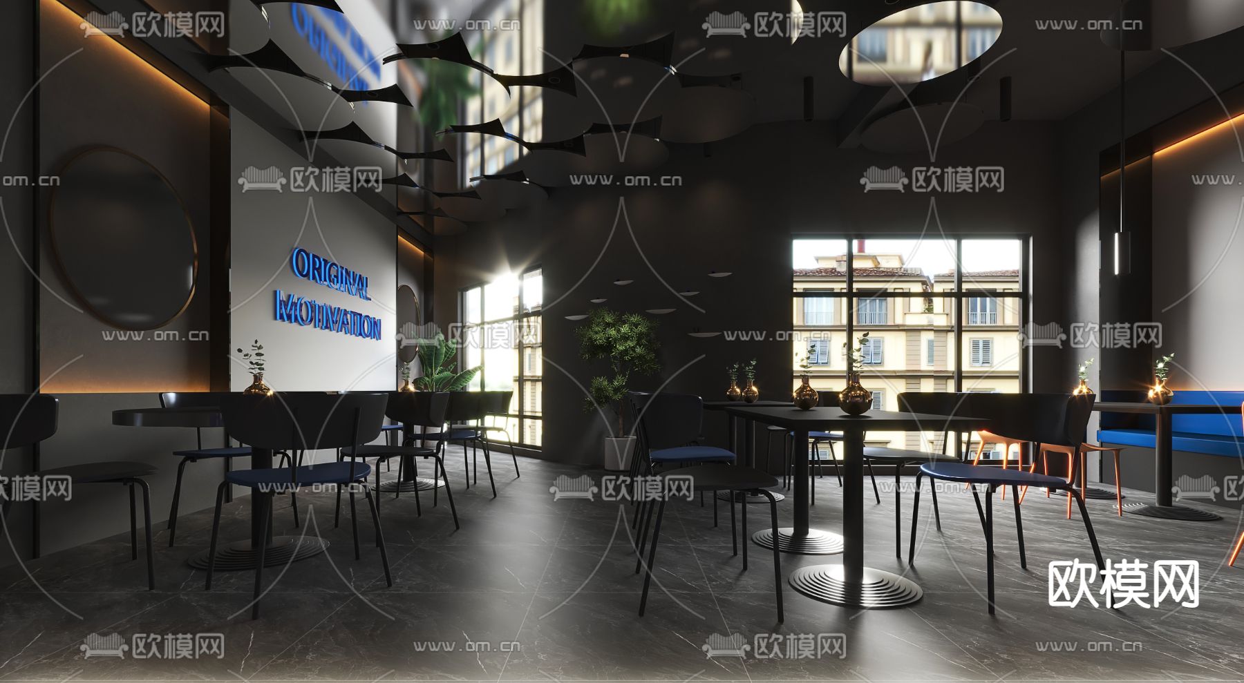 现代高级灰咖啡厅3d模型下载（渲染图4）
