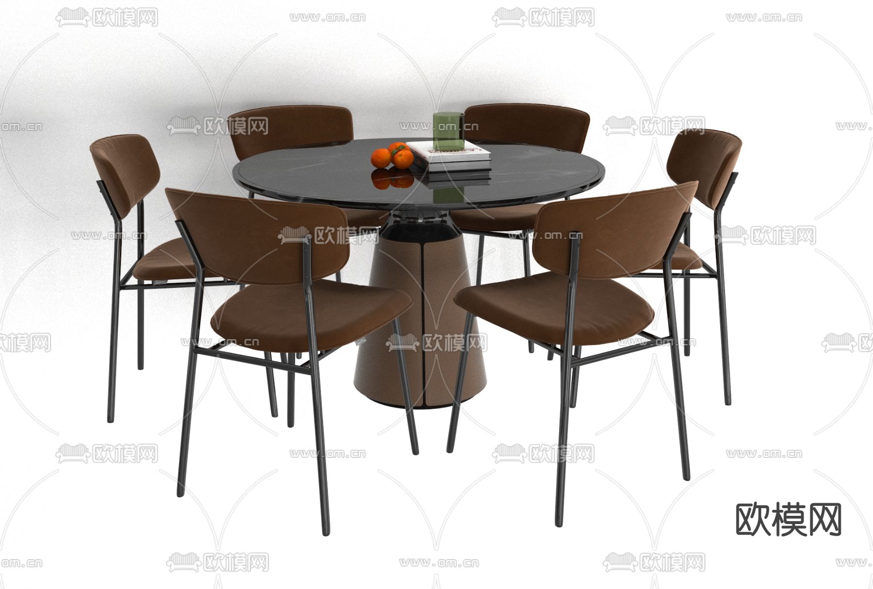 现代圆形餐桌椅免费3d模型下载