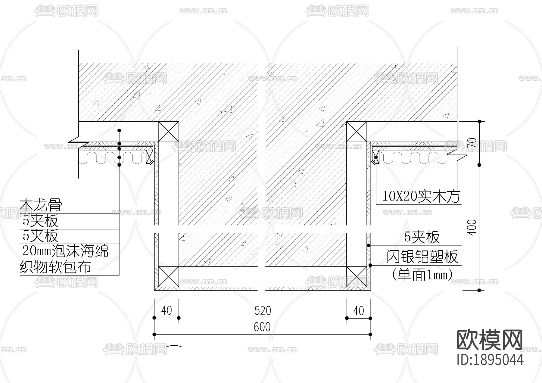软包横剖cad节点大样图下载（渲染图6）