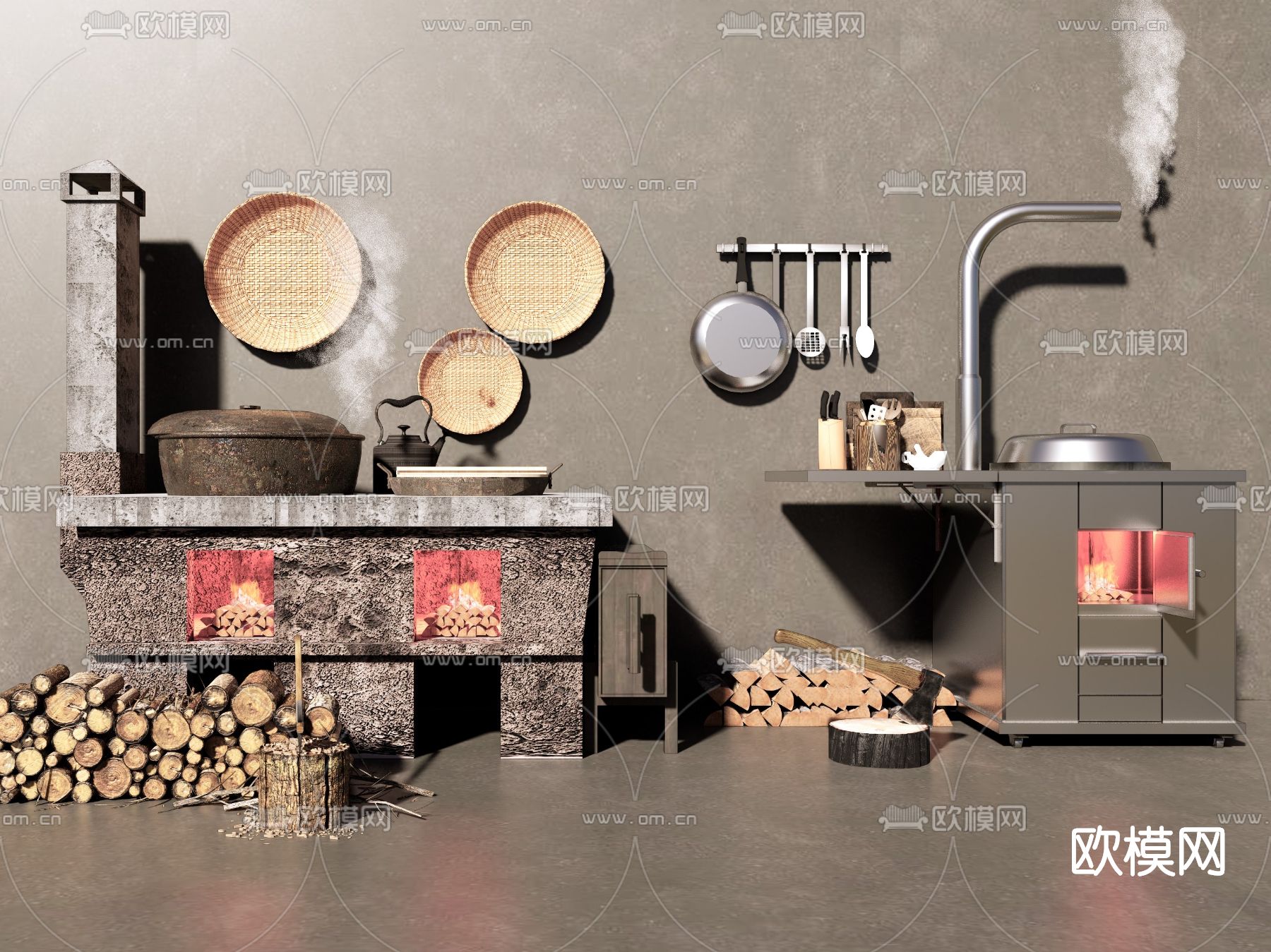 中式柴火灶土灶su模型下载（渲染图1）