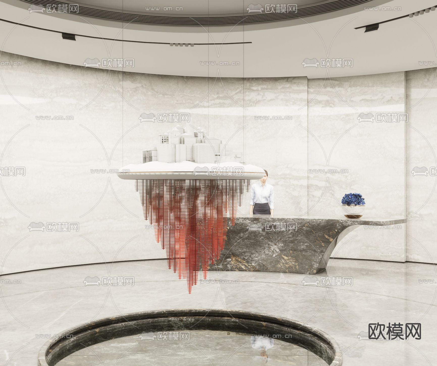 现代售楼处前台接待台su模型下载（渲染图1）