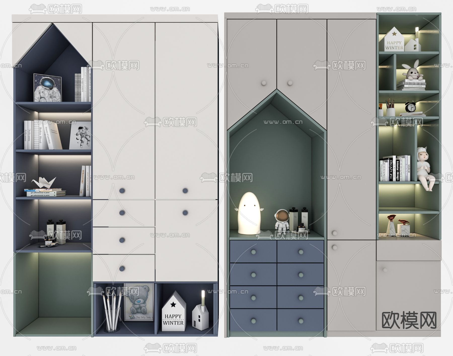 现代儿童多功能衣柜su模型下载（渲染图2）