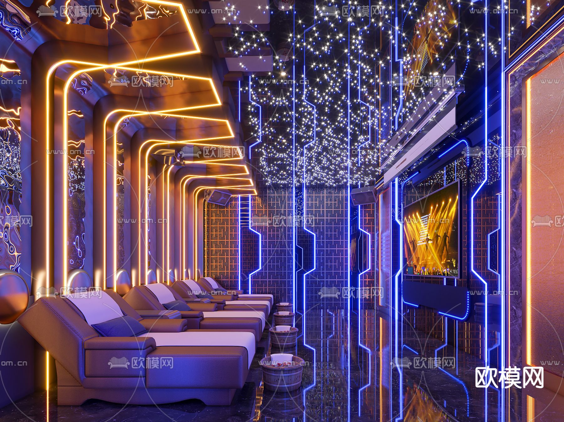 现代足疗沐足阁包房3d模型下载