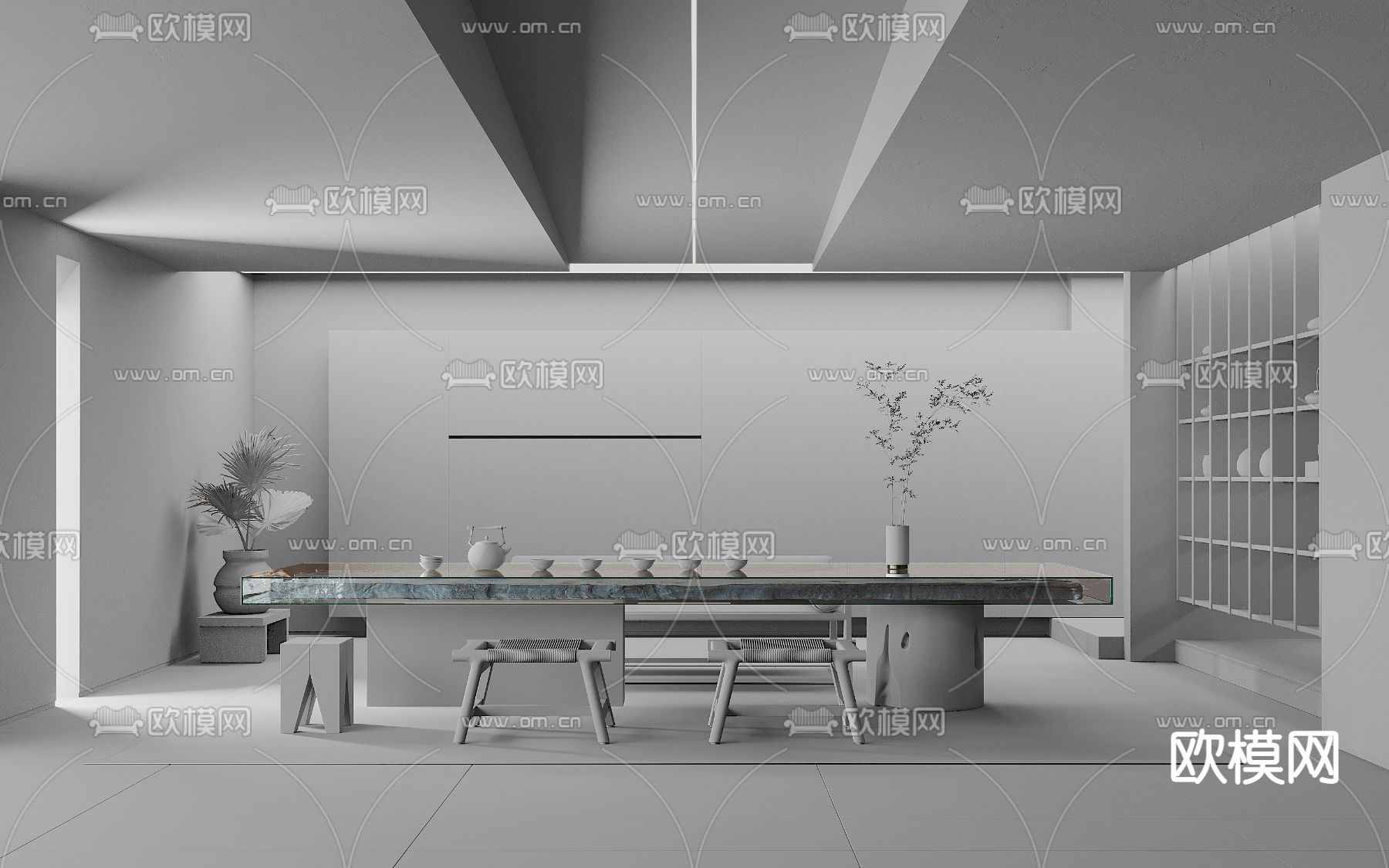 侘寂风茶室品茶区3d模型下载（渲染图5）