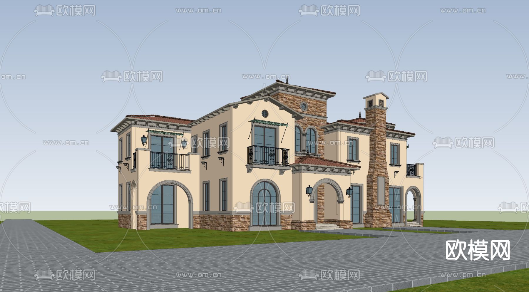 欧式独栋别墅su模型下载（渲染图4）
