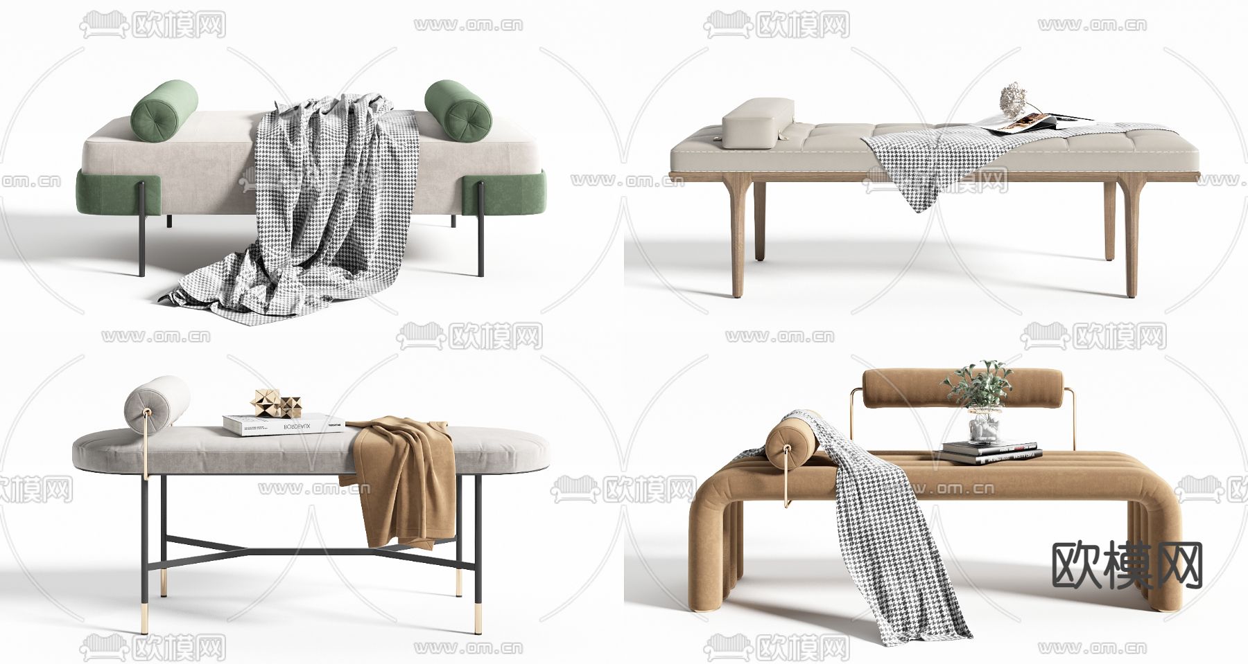 现代布艺床尾凳3d模型下载