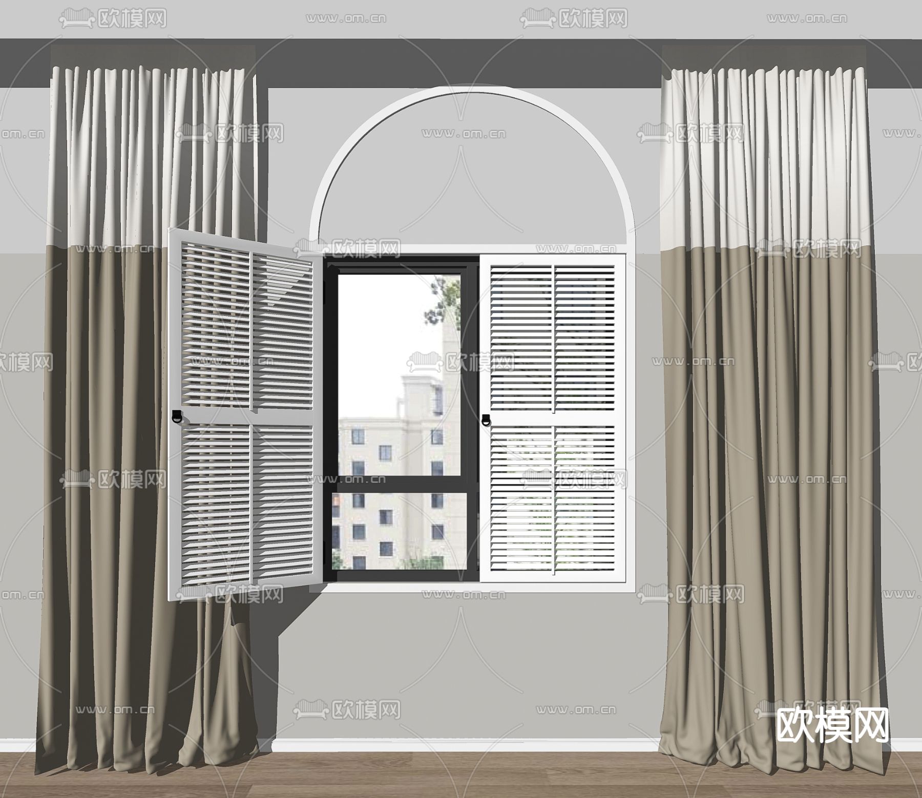 北欧布艺窗帘su模型下载（渲染图2）
