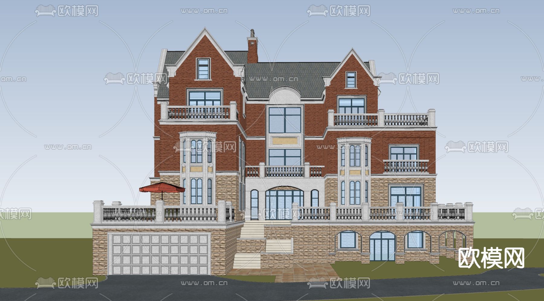欧式独栋别墅su模型下载（渲染图4）
