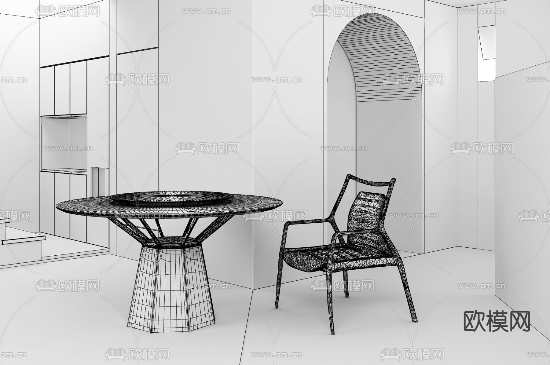 工业风圆形餐桌椅3d模型下载（渲染图2）
