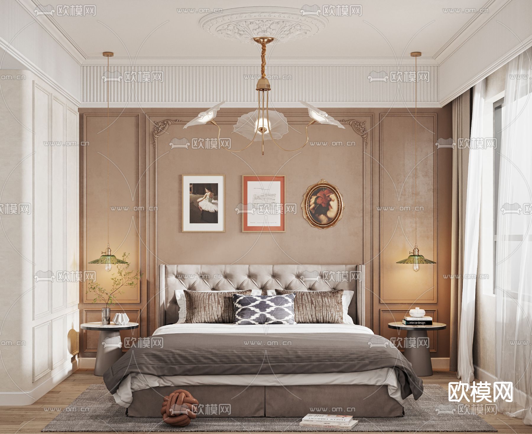 简欧卧室主人房3d模型下载