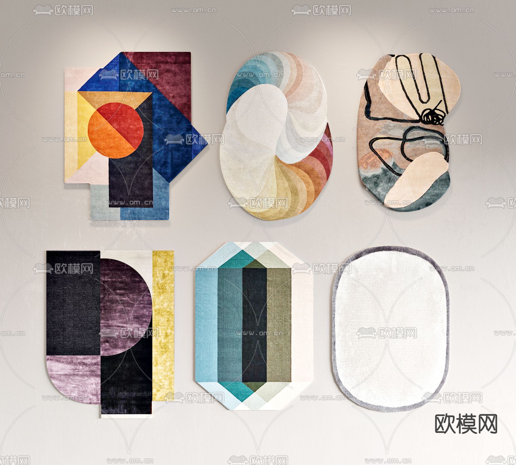 现代不规则布艺地毯3d模型下载