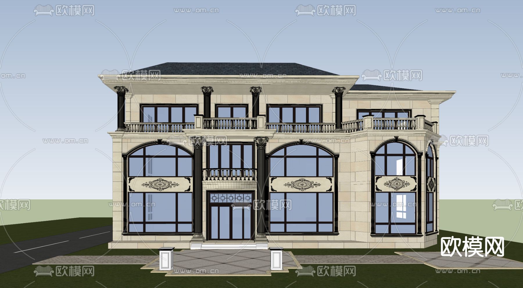 欧式独栋别墅su模型下载（渲染图2）
