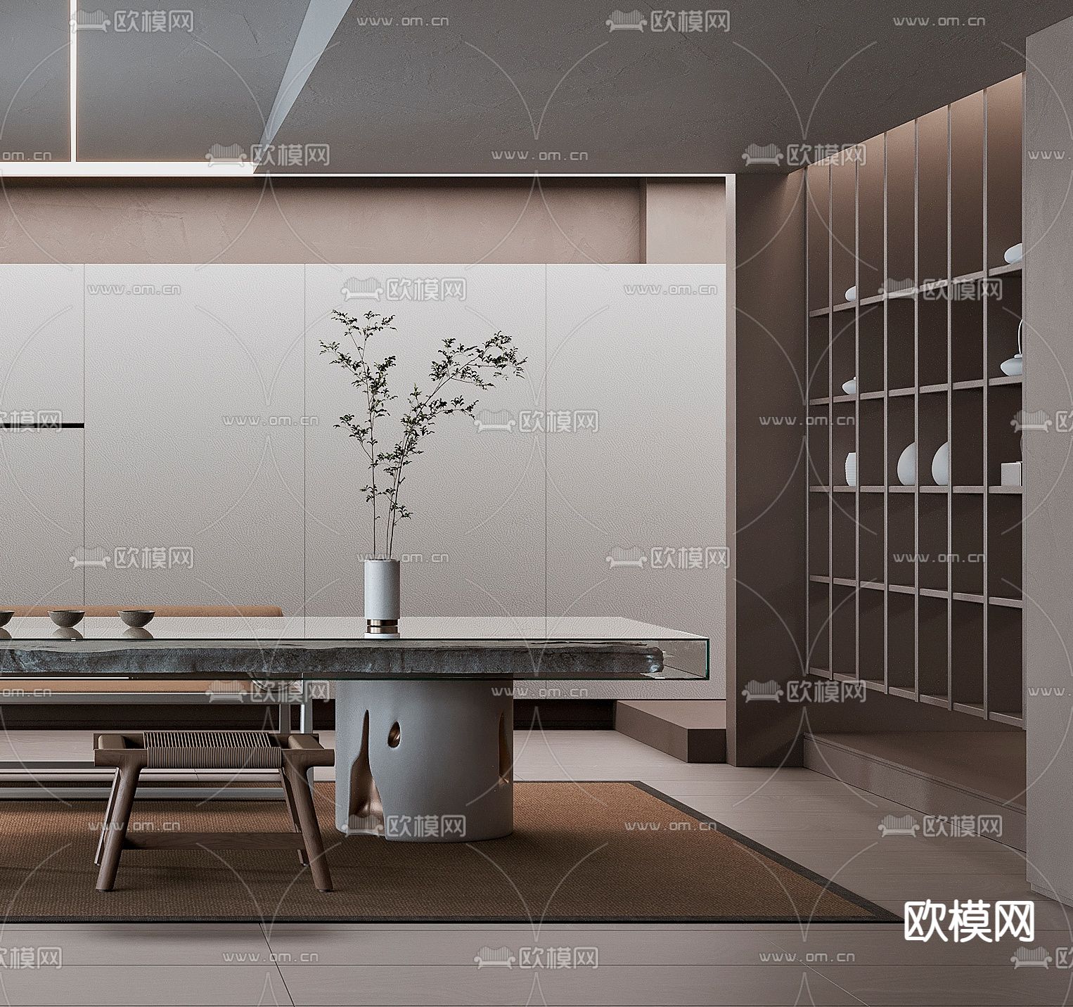 侘寂风茶室品茶区3d模型下载（渲染图3）