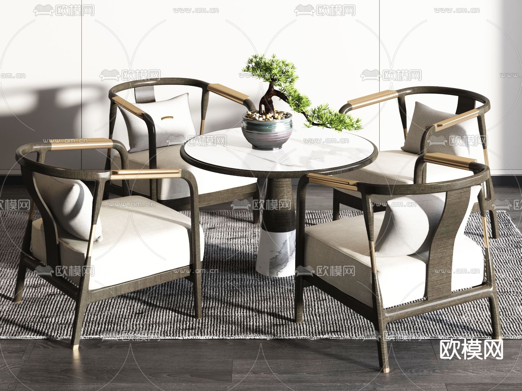 新中式圆形休闲桌椅3d模型下载