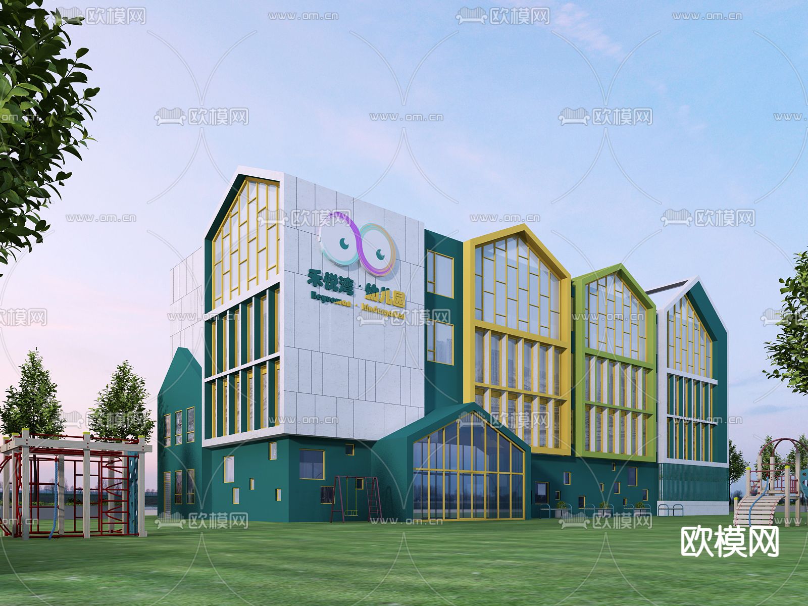 现代幼儿园su模型下载（渲染图1）