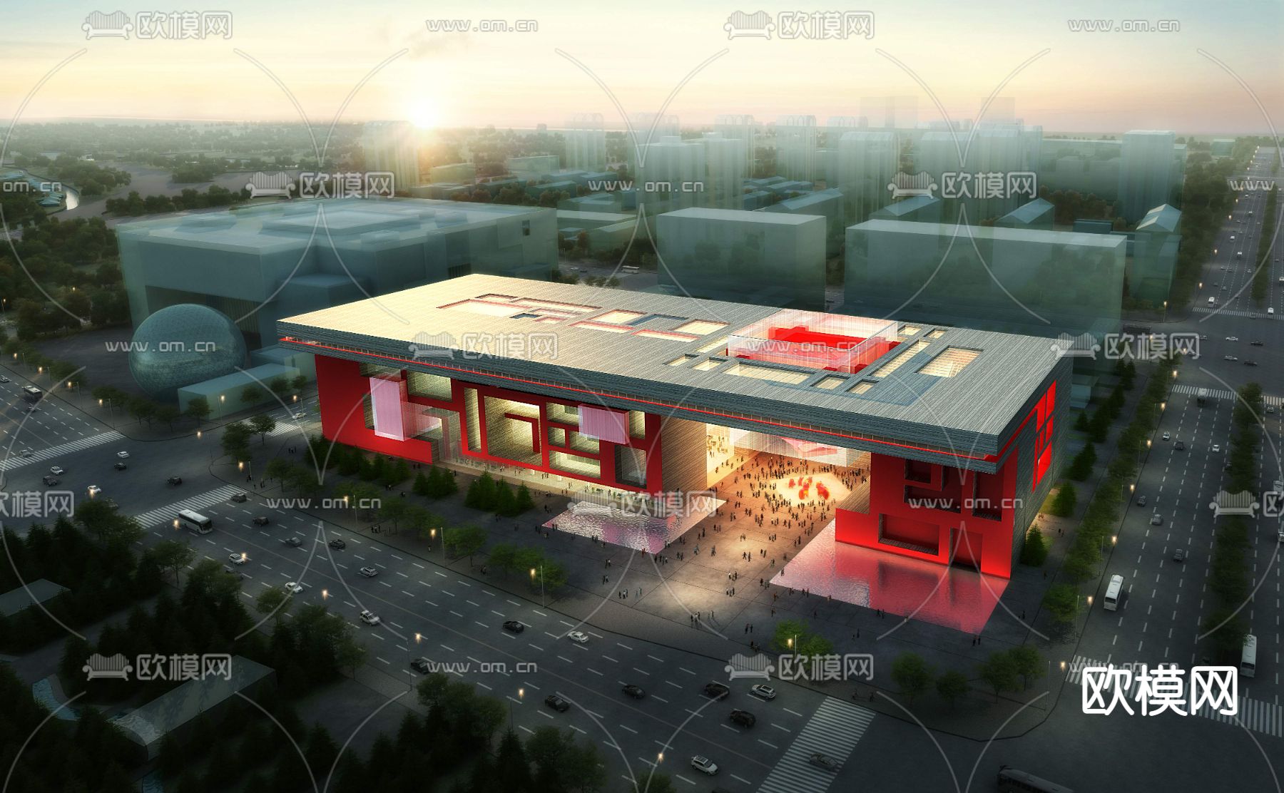 现代博物馆展馆su模型下载（渲染图1）