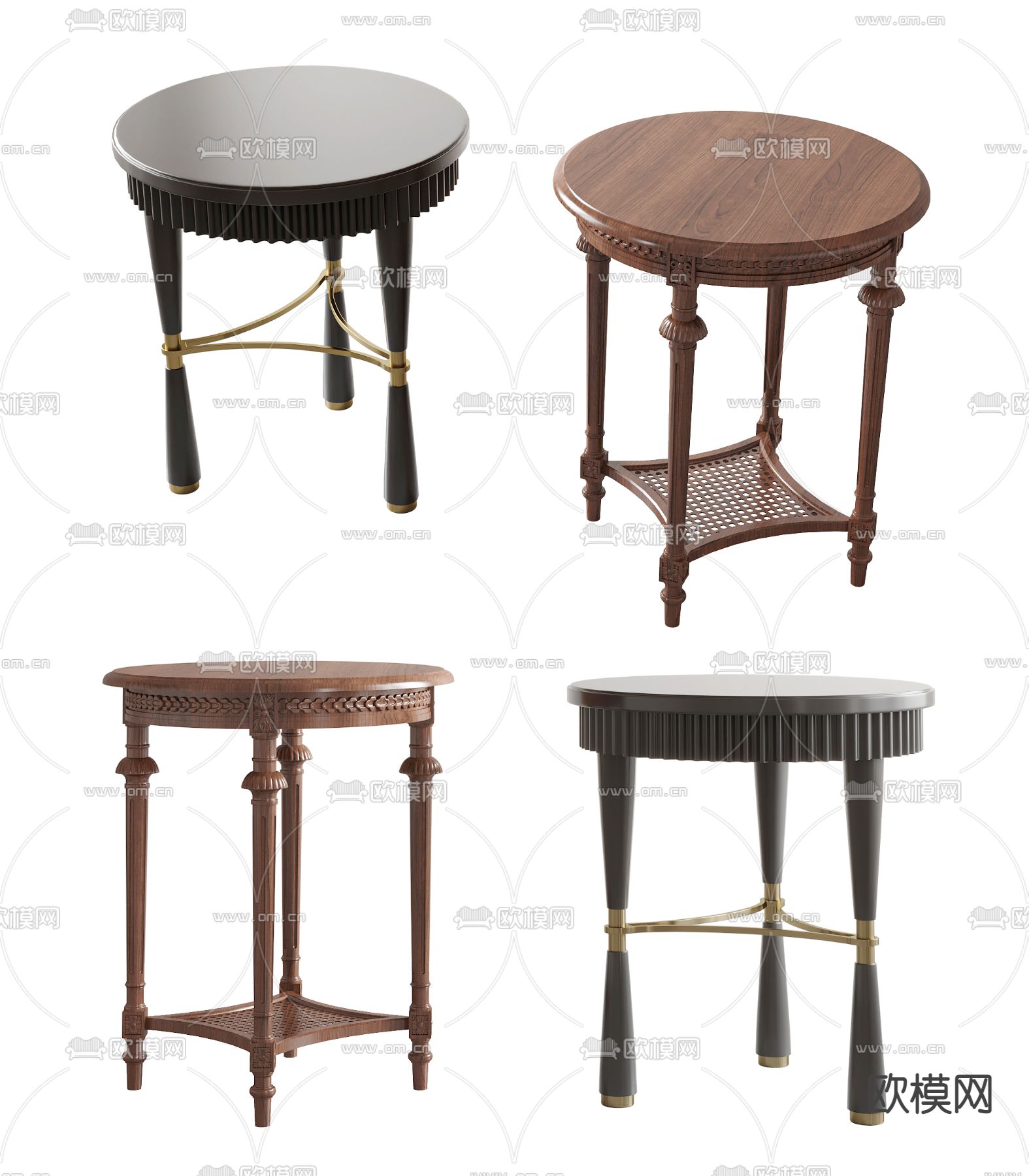 美式实木角几圆几3d模型下载