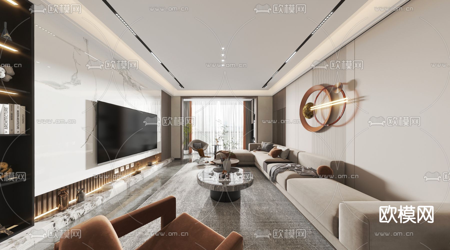 现代轻奢客厅餐厅vr全景3d模型