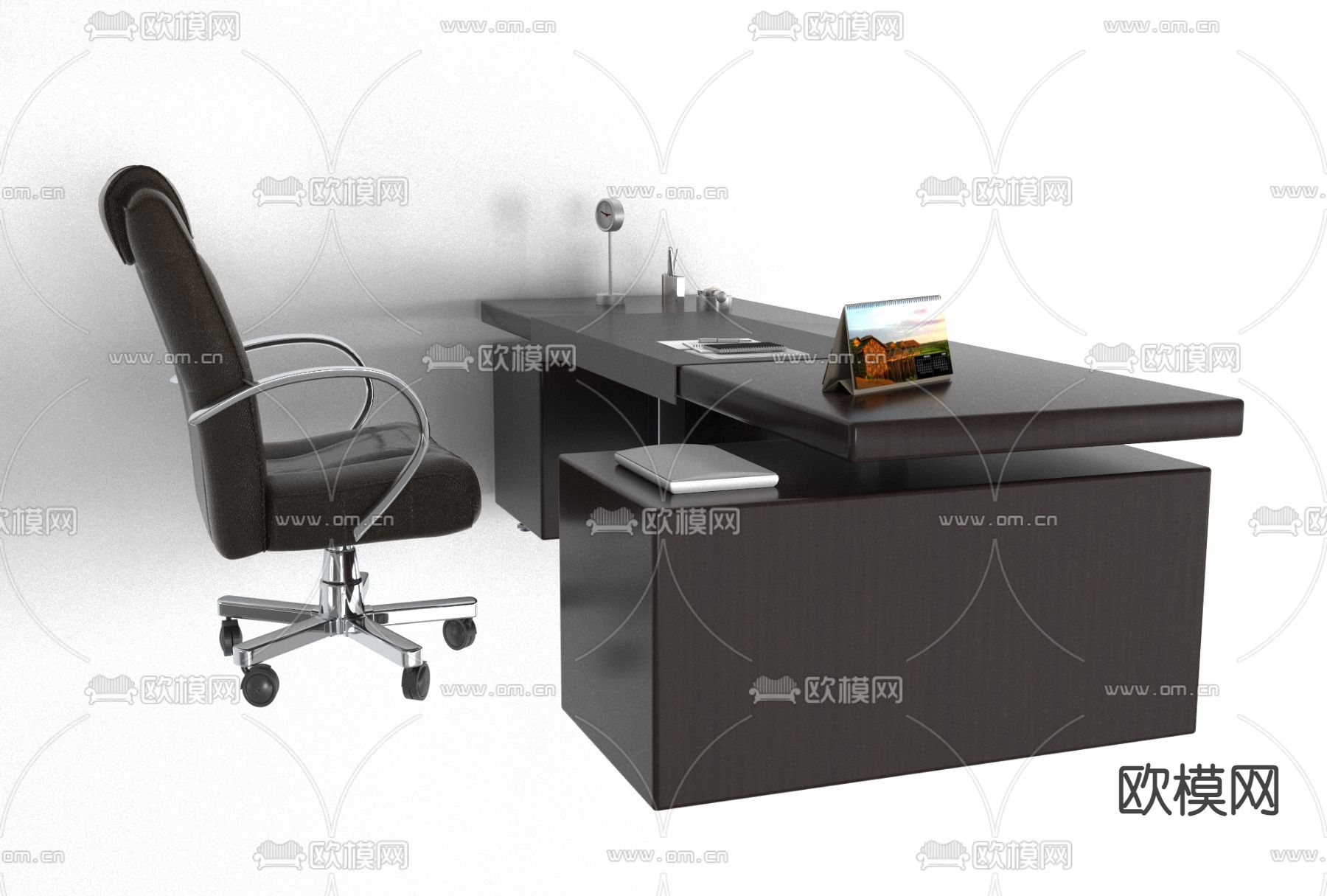 现代办公班台桌免费3d模型下载