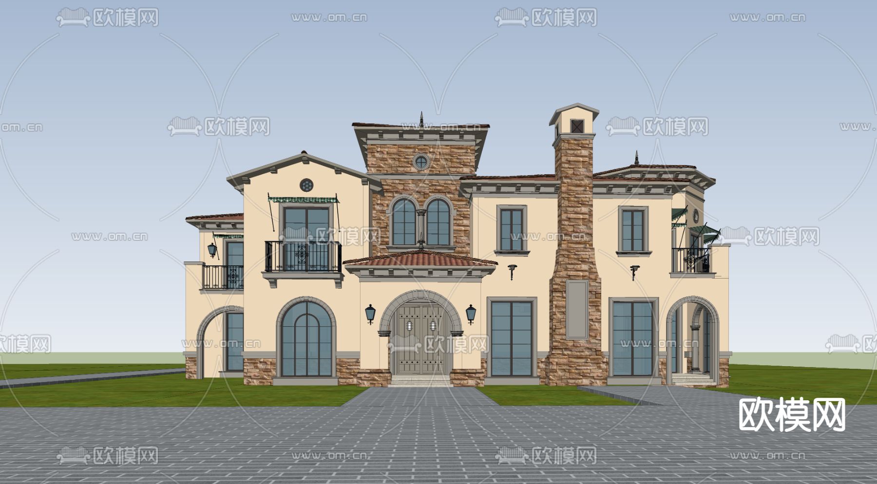 欧式独栋别墅su模型下载（渲染图2）