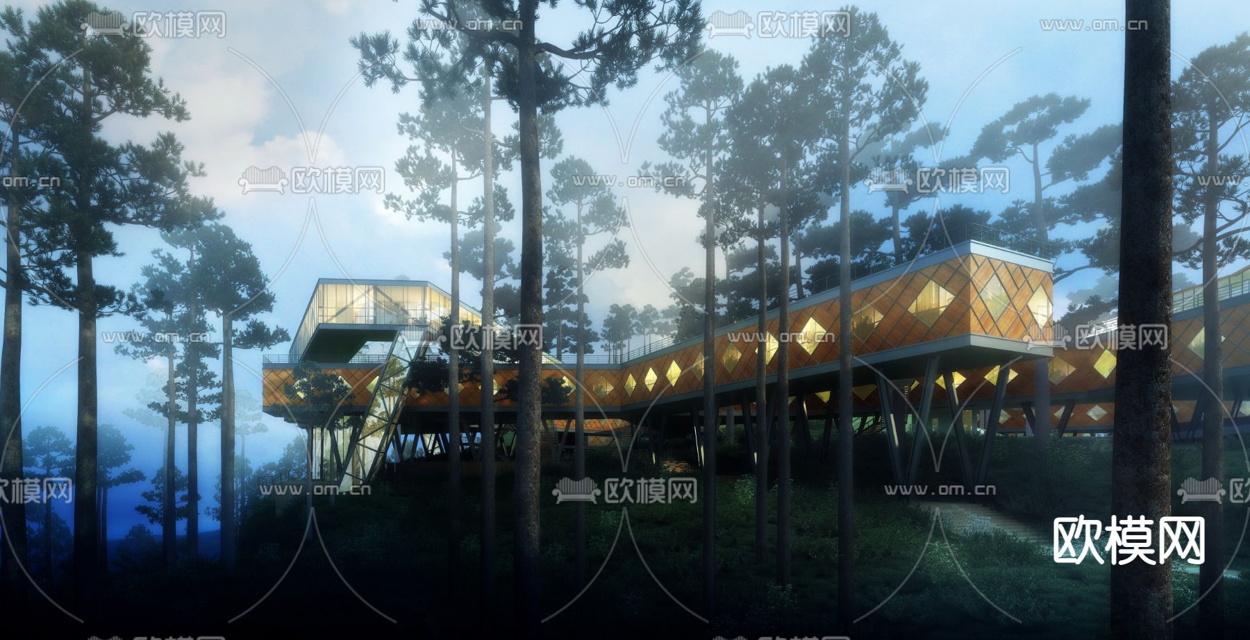 现代山顶酒店民宿su模型下载（渲染图1）