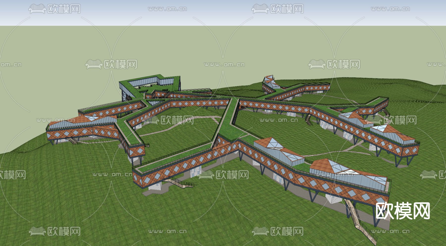现代山顶酒店民宿su模型下载（渲染图2）