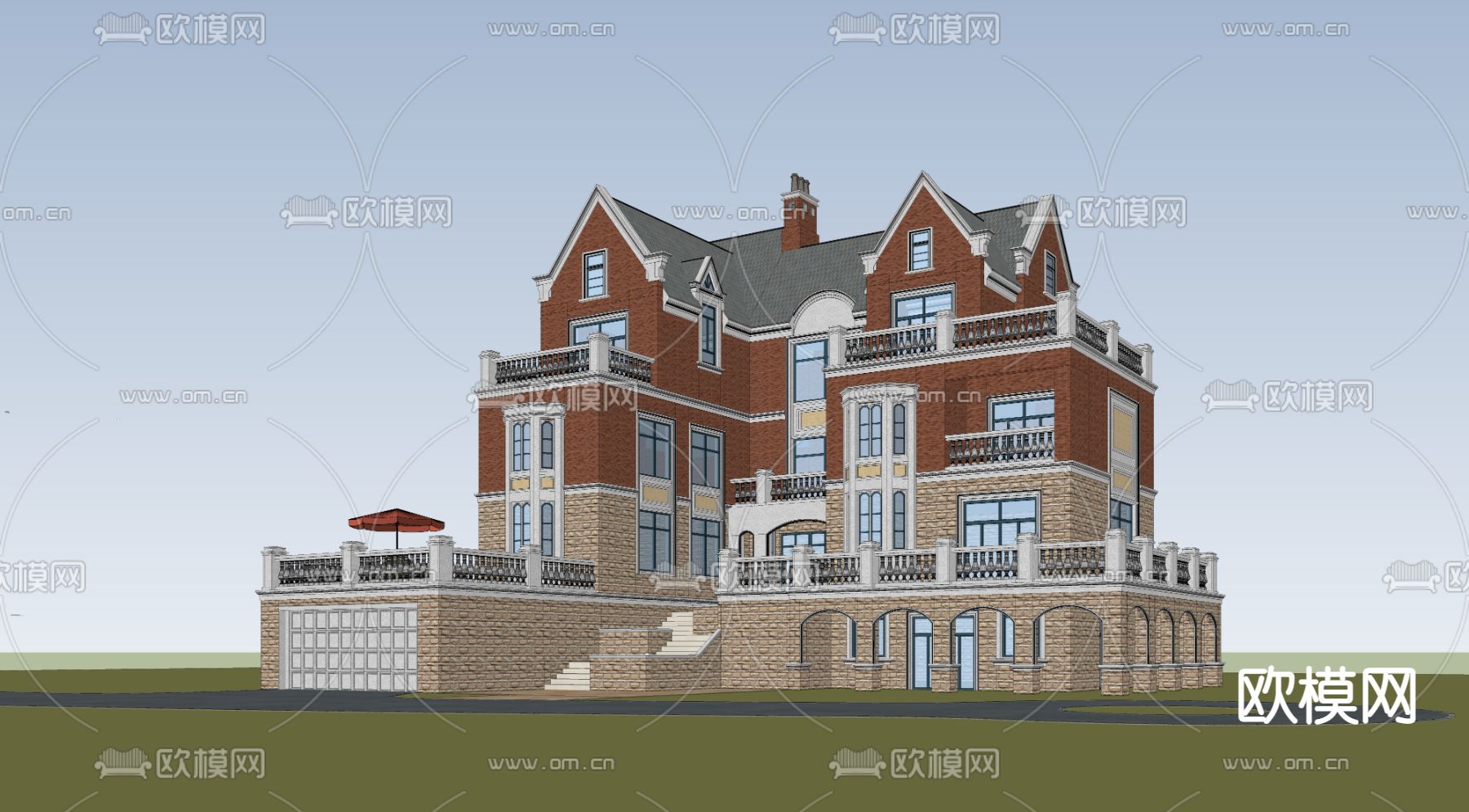 欧式独栋别墅su模型下载（渲染图3）
