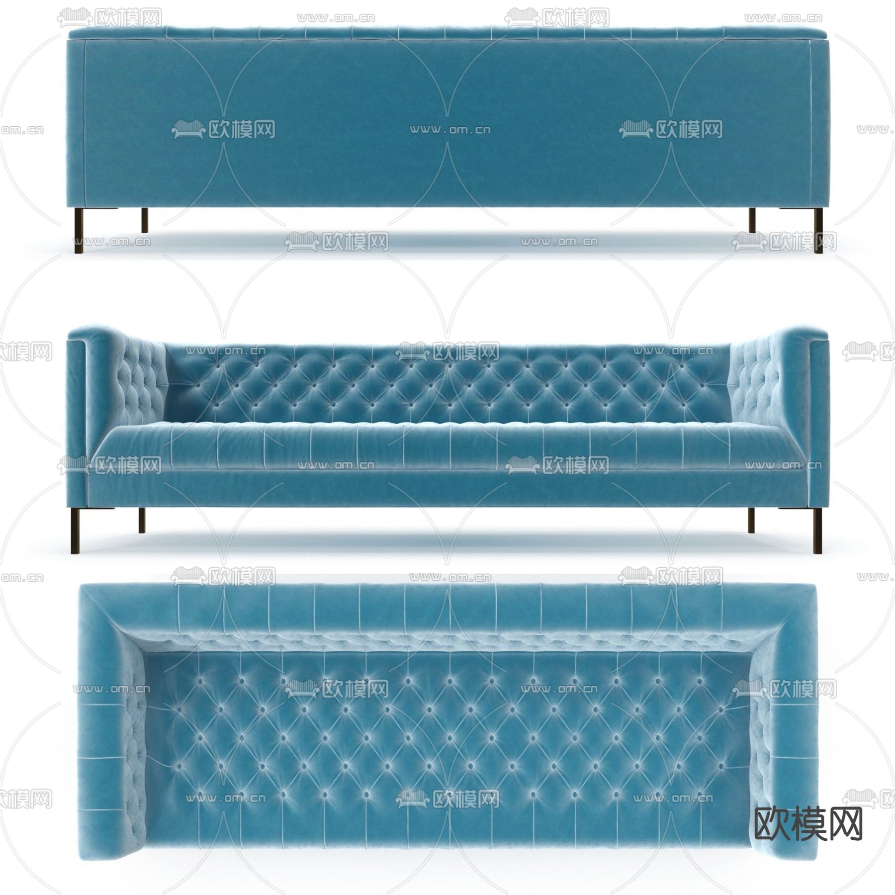 欧式绒布多人沙发3d模型下载