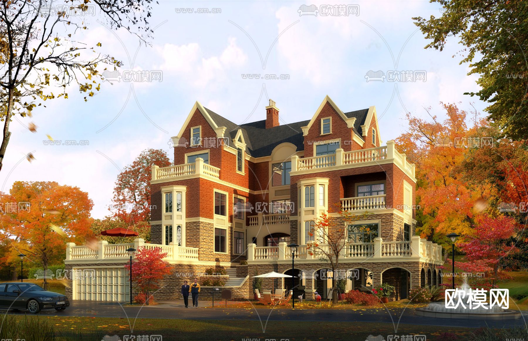 欧式独栋别墅su模型下载（渲染图1）