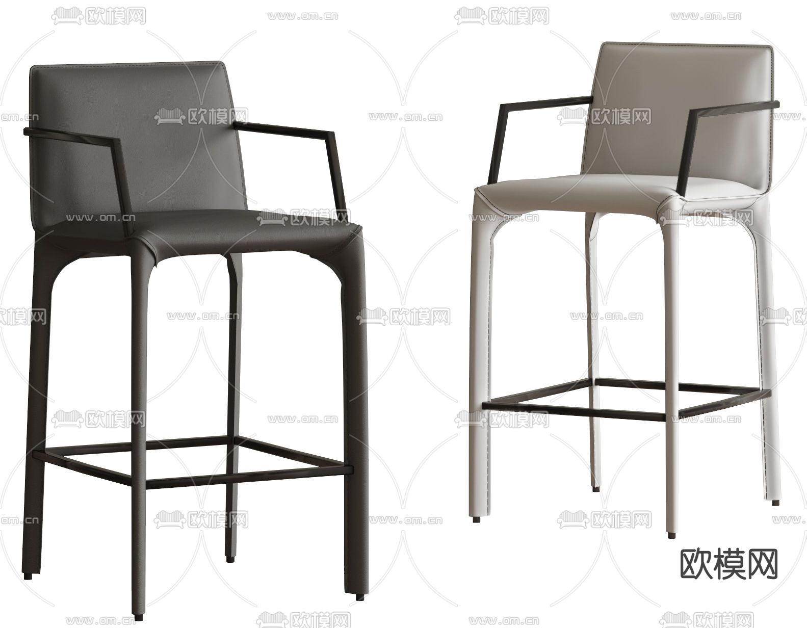现代皮革吧台椅3d模型下载