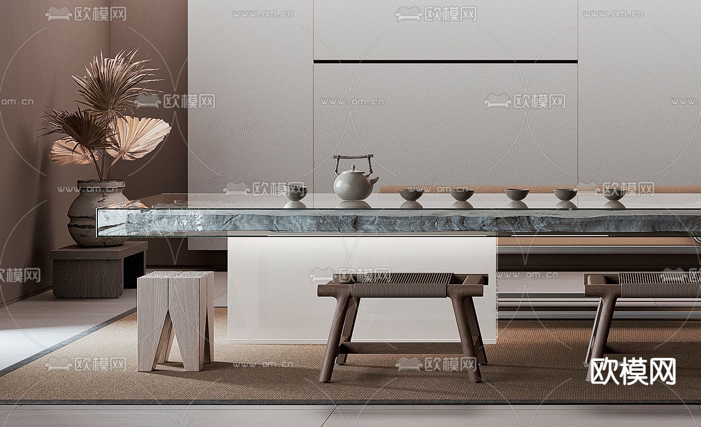 侘寂风茶室品茶区3d模型下载（渲染图4）