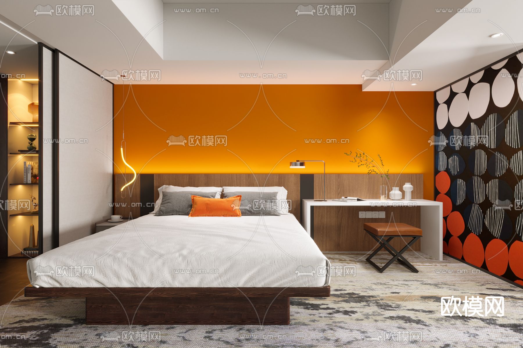 现代主题酒店客房3d模型下载