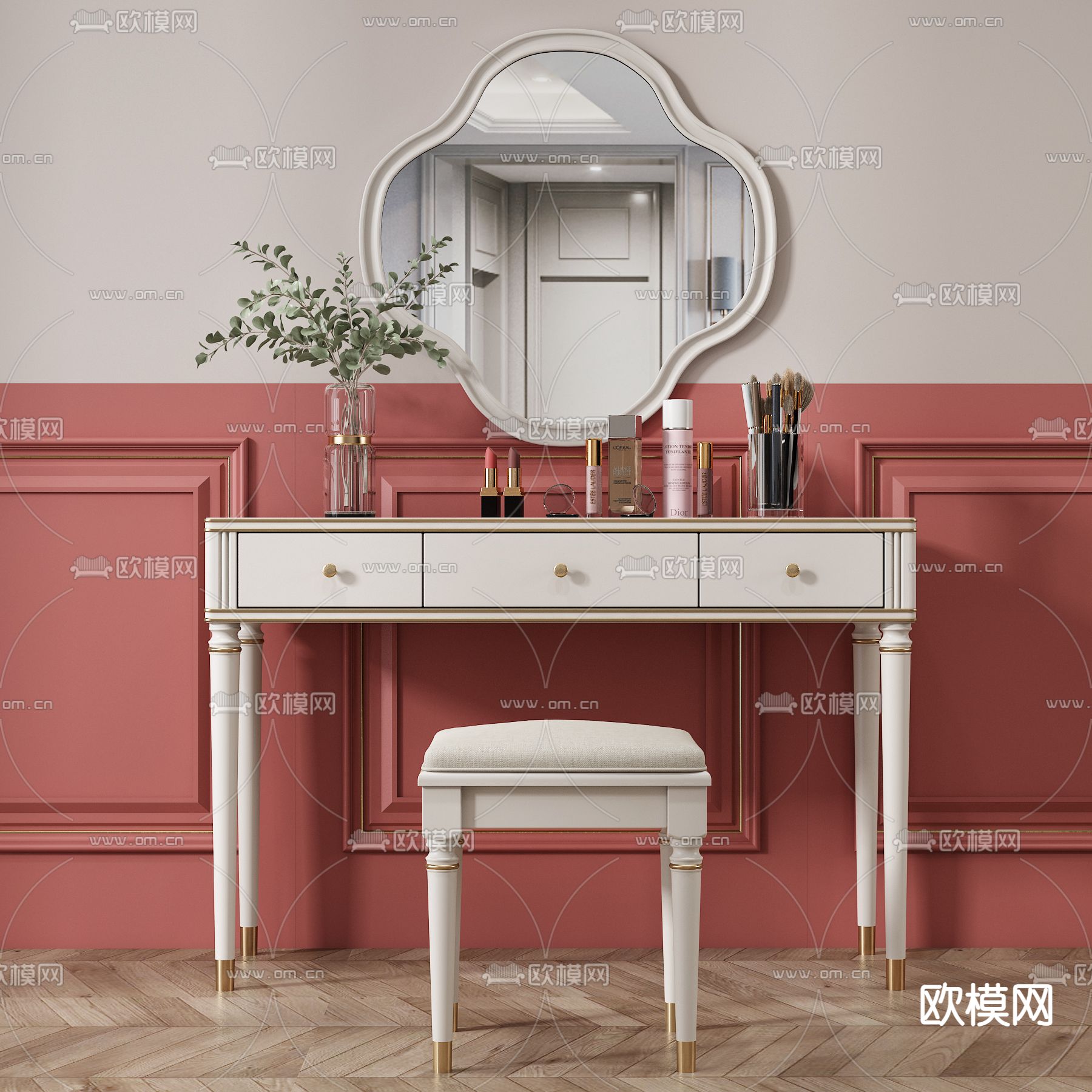 美式实木梳妆台3d模型下载