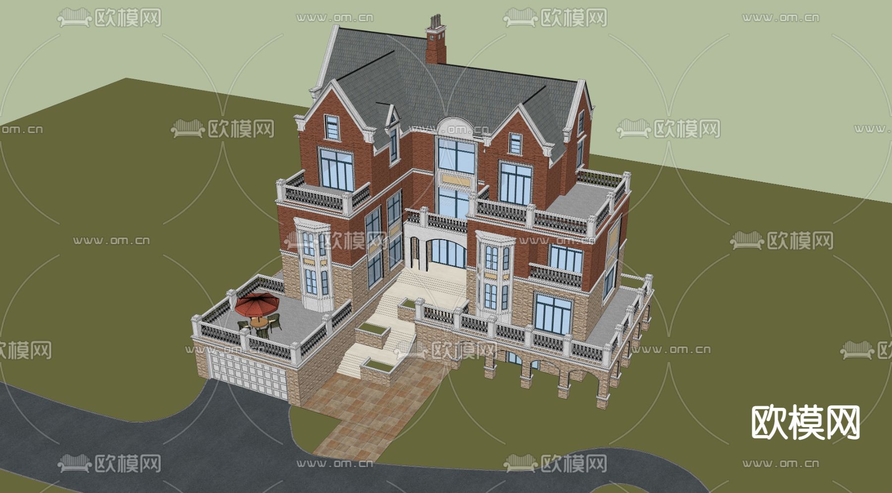 欧式独栋别墅su模型下载（渲染图2）