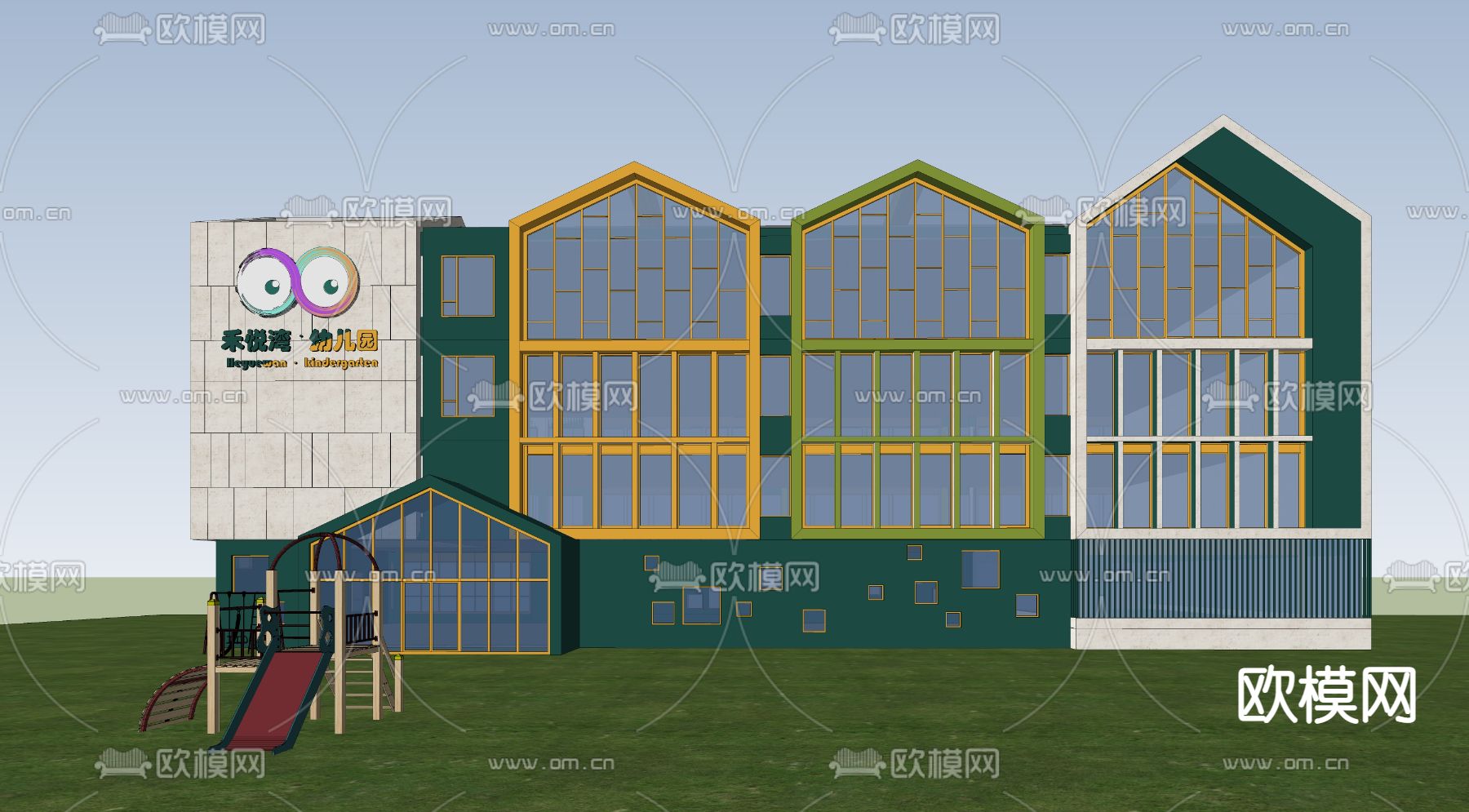 现代幼儿园su模型下载（渲染图2）