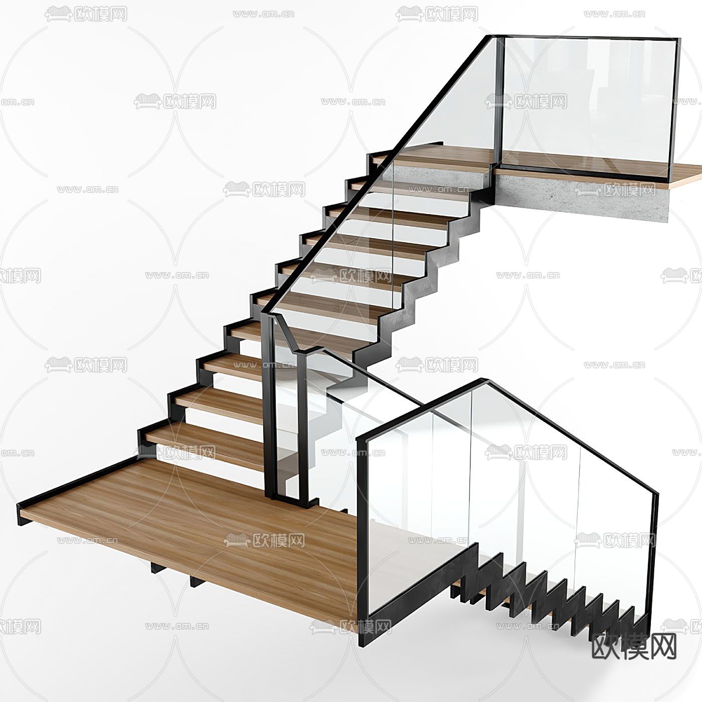 现代转角楼梯3d模型下载（渲染图3）