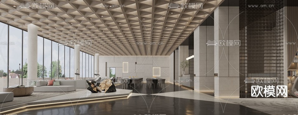 现代售楼处沙盘区3d模型下载(渲染图2)