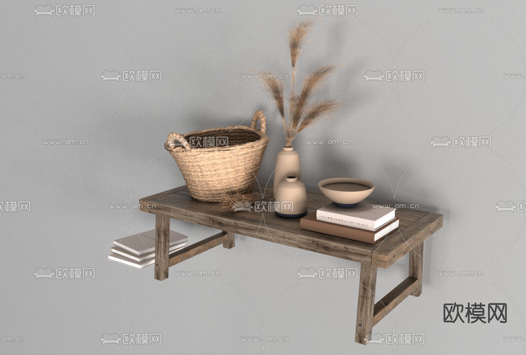 侘寂实木茶几免费3d模型下载