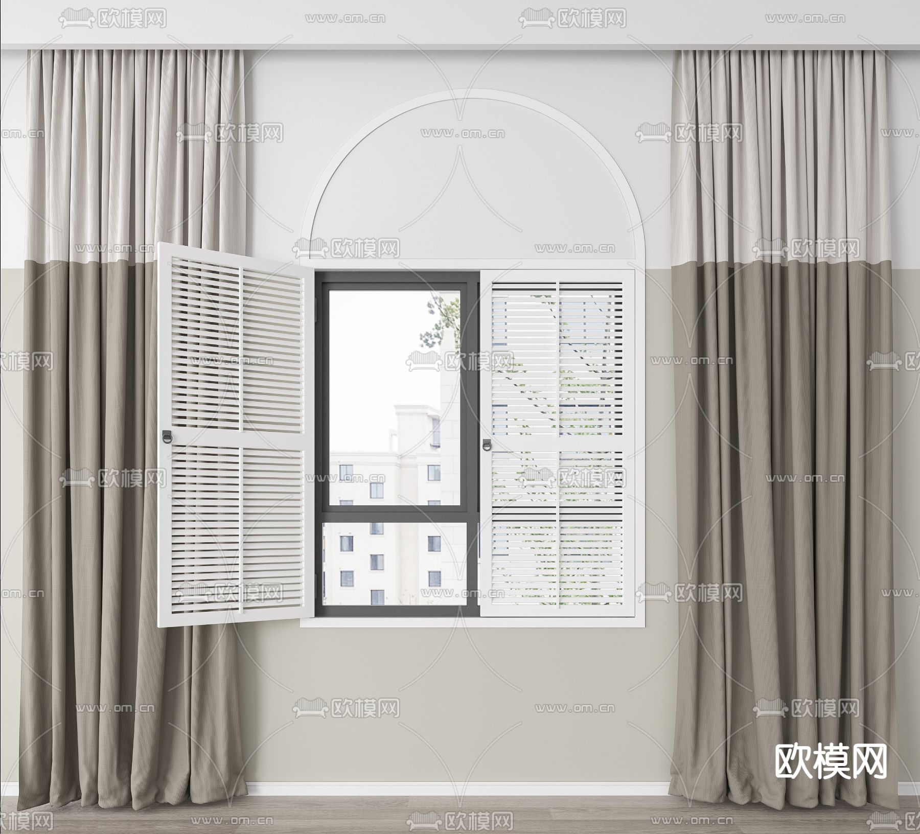 北欧布艺窗帘su模型下载（渲染图1）