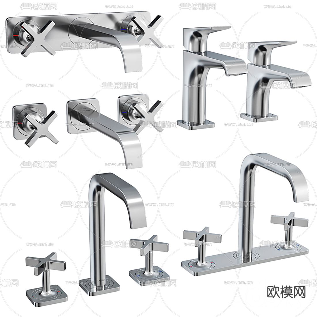 现代不锈钢水龙头3d模型下载（渲染图1）