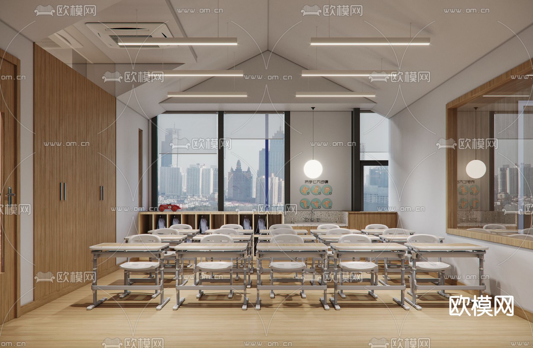 现代儿童培训教室3d模型下载（渲染图1）