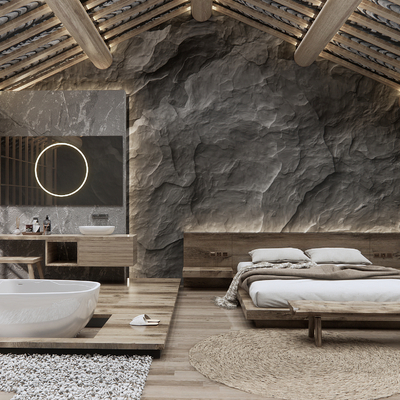  侘寂民宿卧室su模型 