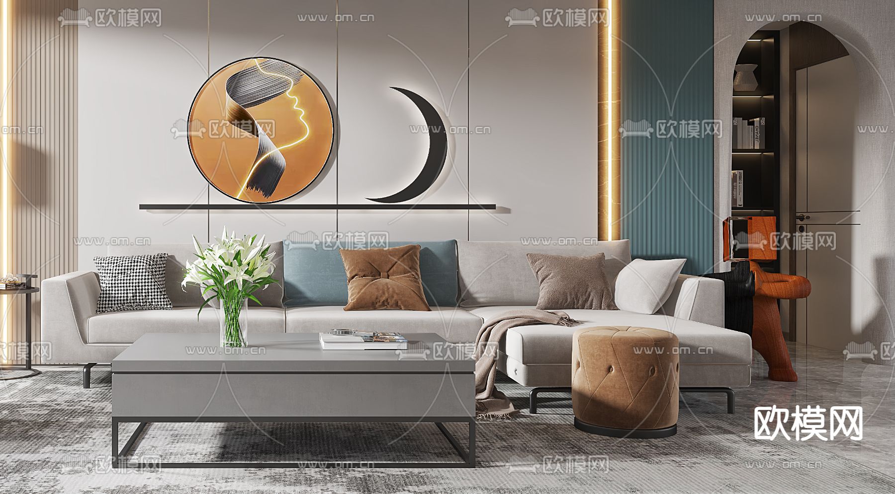 现代布艺组合沙发3d模型