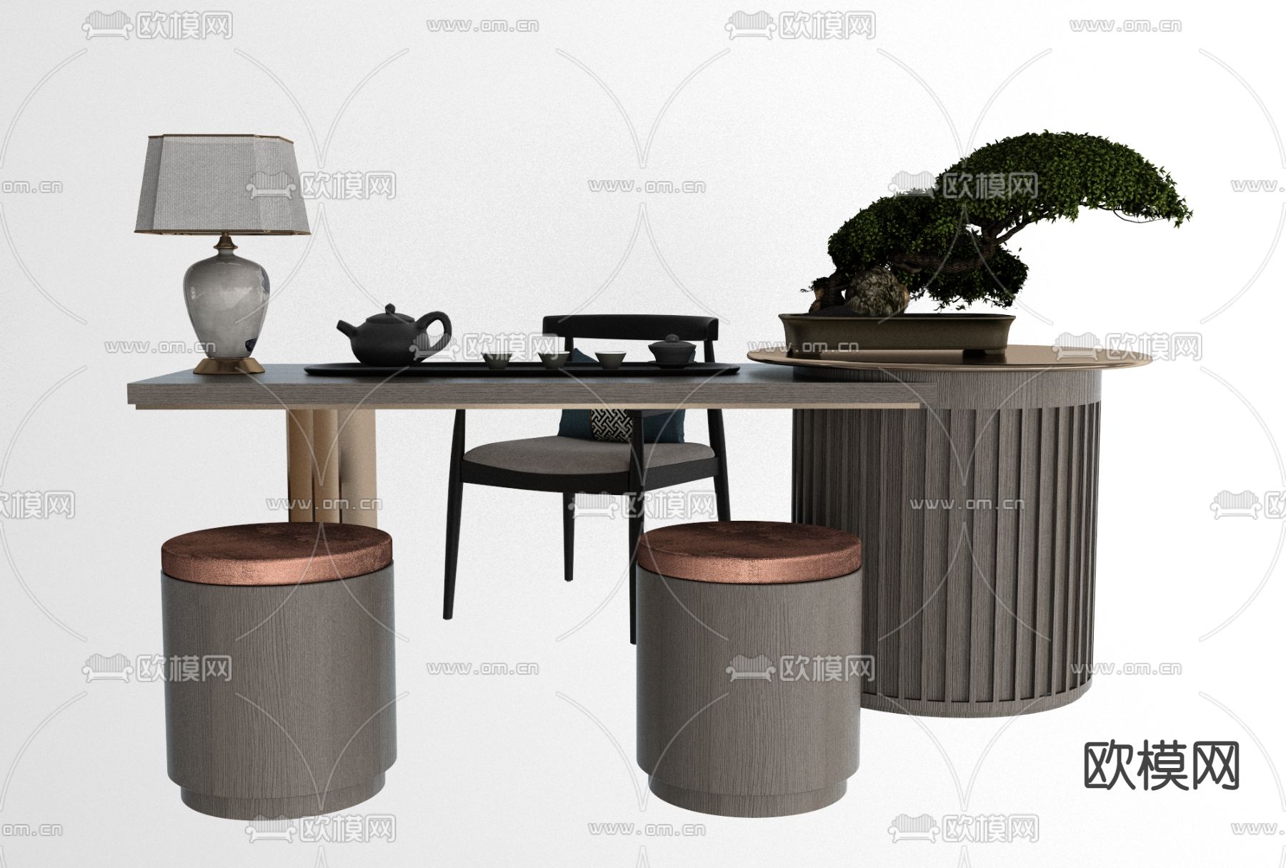 新中式轻奢茶桌椅免费3d模型下载