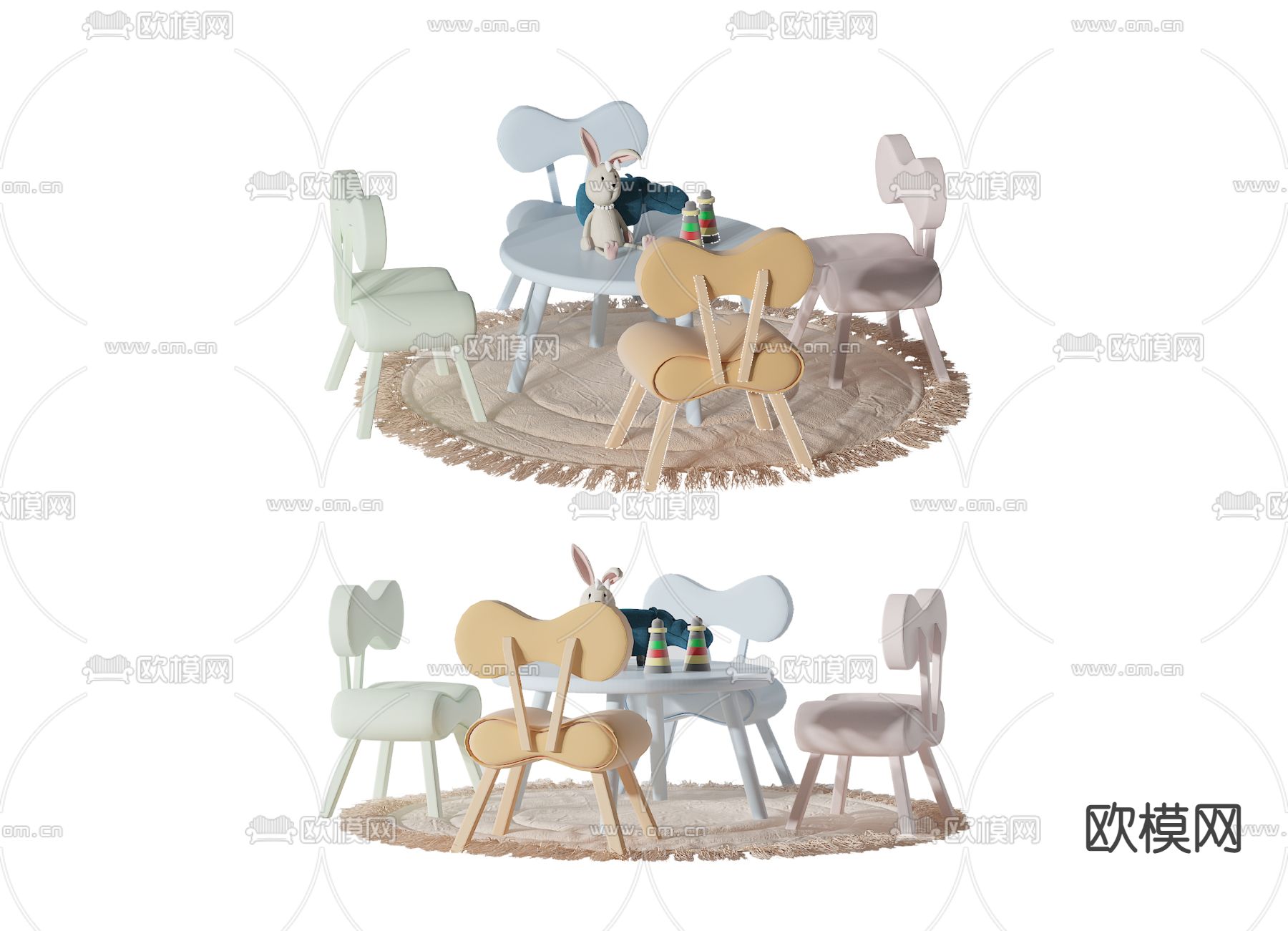 现代儿童桌椅3d模型下载