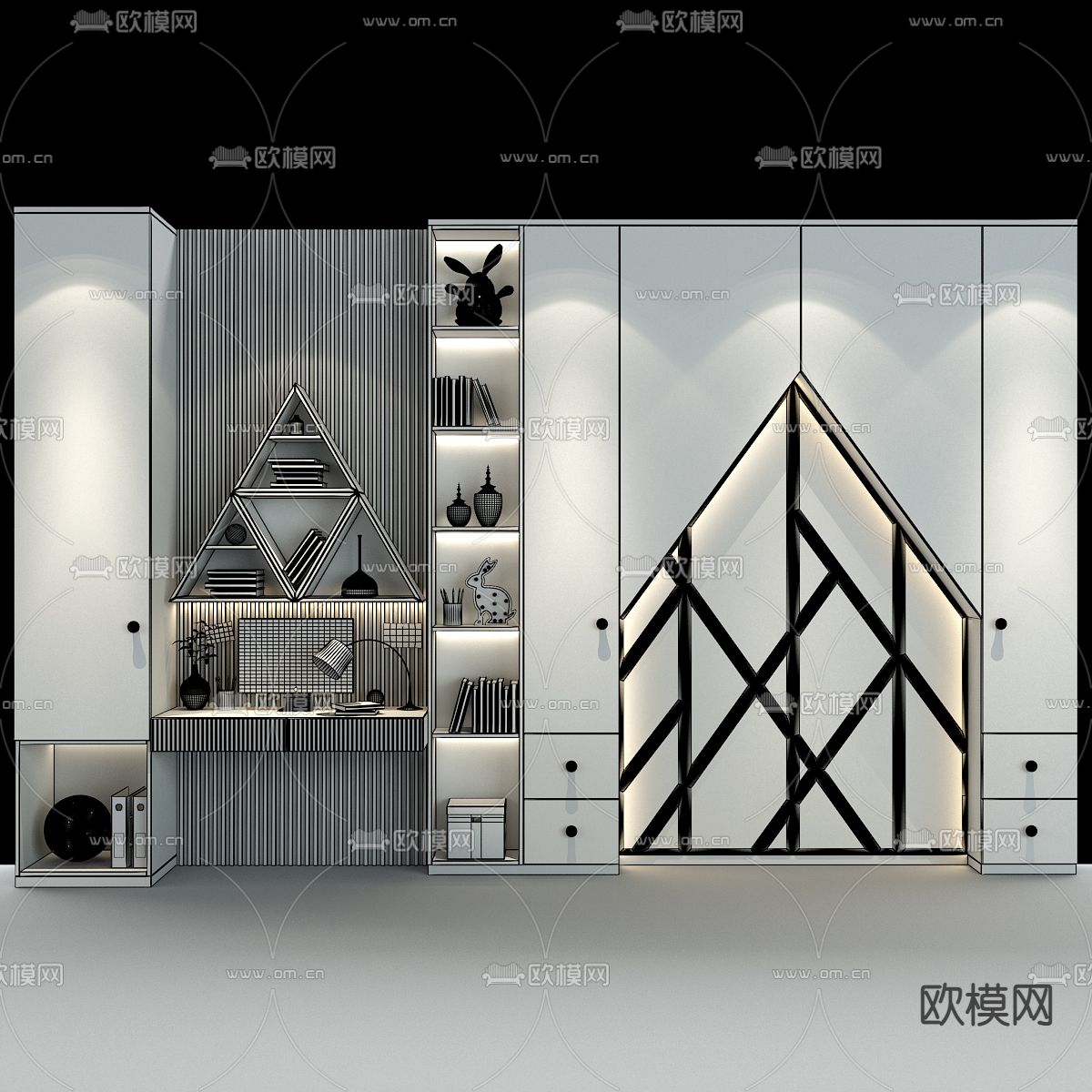 现代一体式儿童柜3d模型下载（渲染图2）